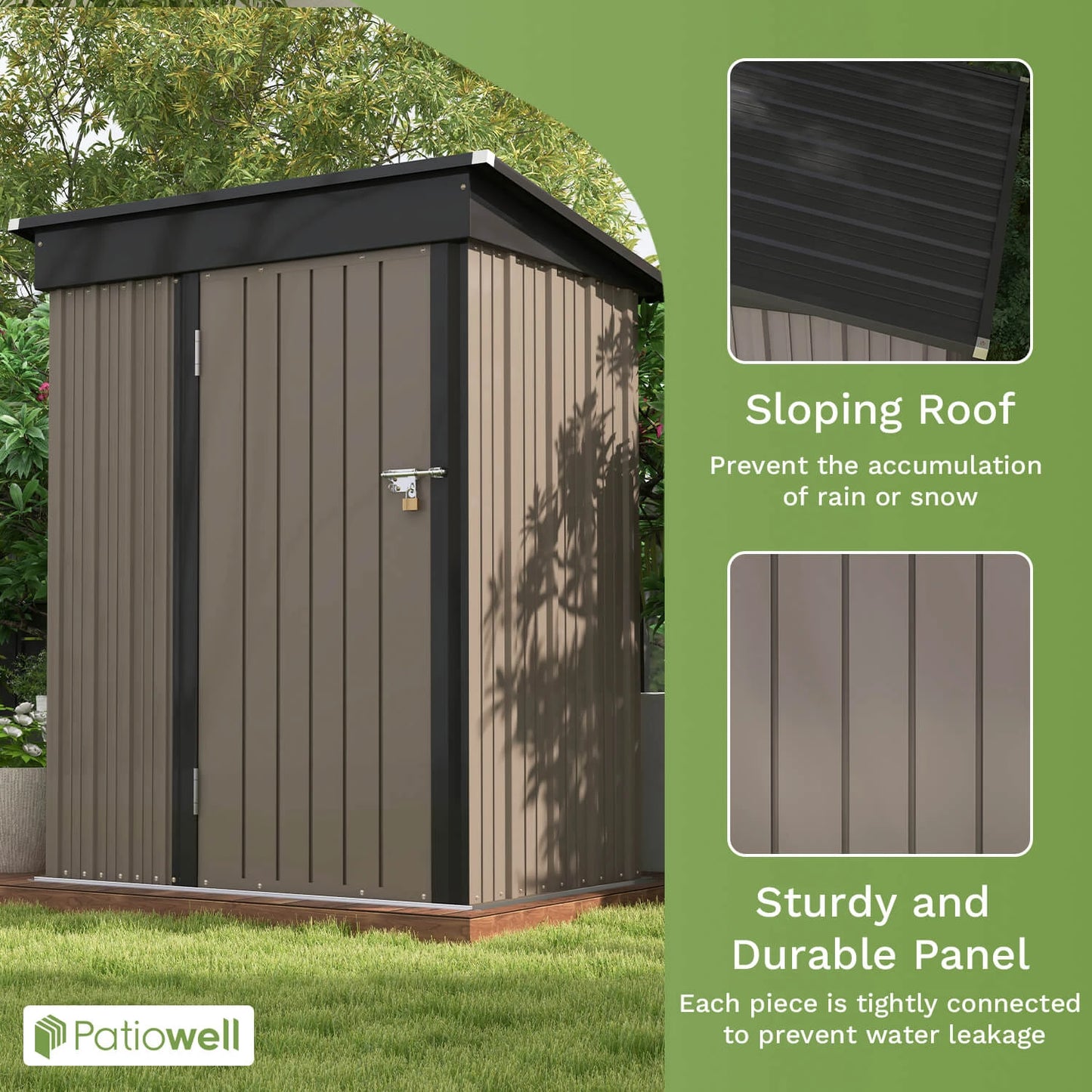 Patiowell 5x3 FT Outdoor Storage Shed, Tool Shed with Sloping Roof and , Metal Shed for Backyard Garden Patio Lawn