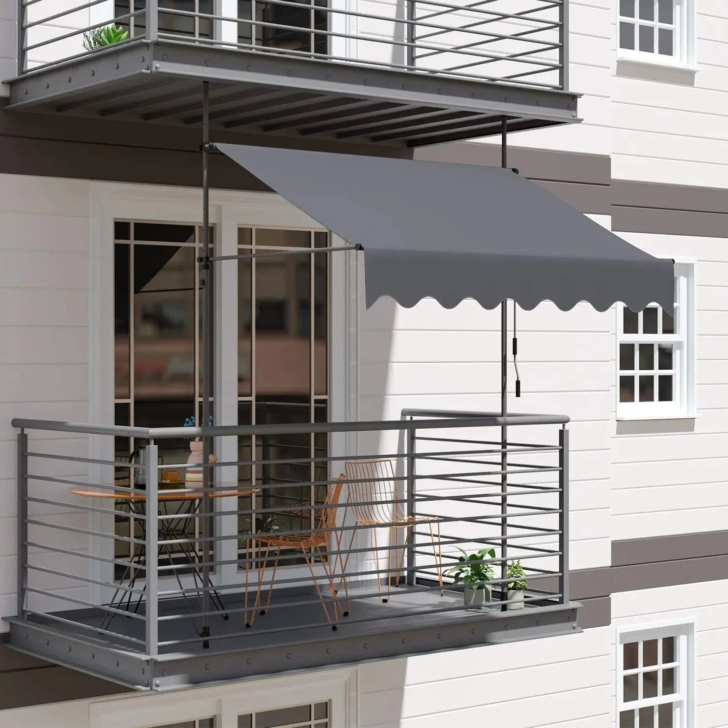 Awning Balcony Patio Retractable Awning UV50+ Sun Shade Awning Sun Protection with Hand Crank Without Drilling