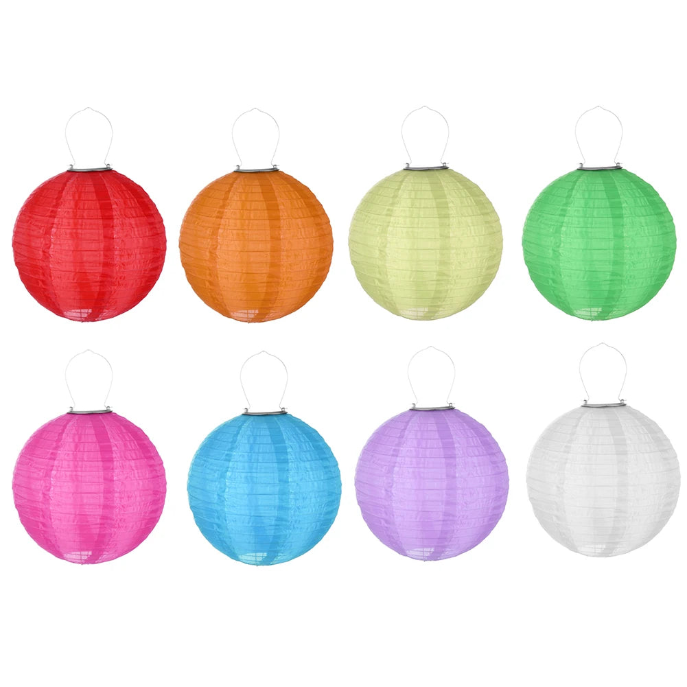 LED Solar Cloth Chinese Lantern Festival Hanging Lamp Waterproof Celebration Lantern 12inch Hanging Paper Lantern for Home Decor