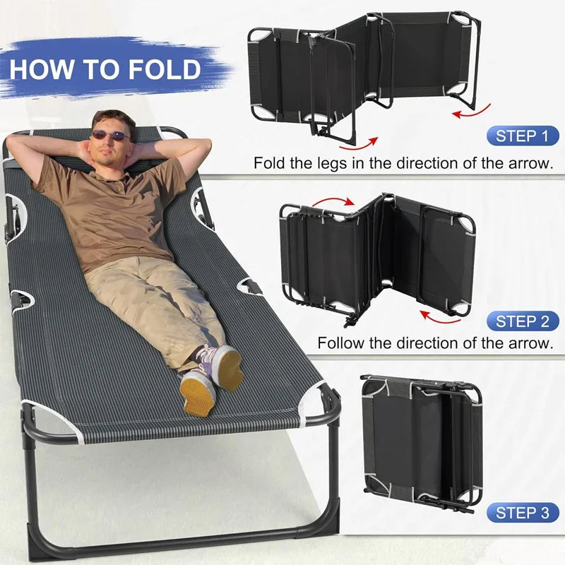 with Mattress, 4-Position Folding Camping Bed Hold up 330lbs, Portable Sleeping Cot for Camp, Beach, Patio