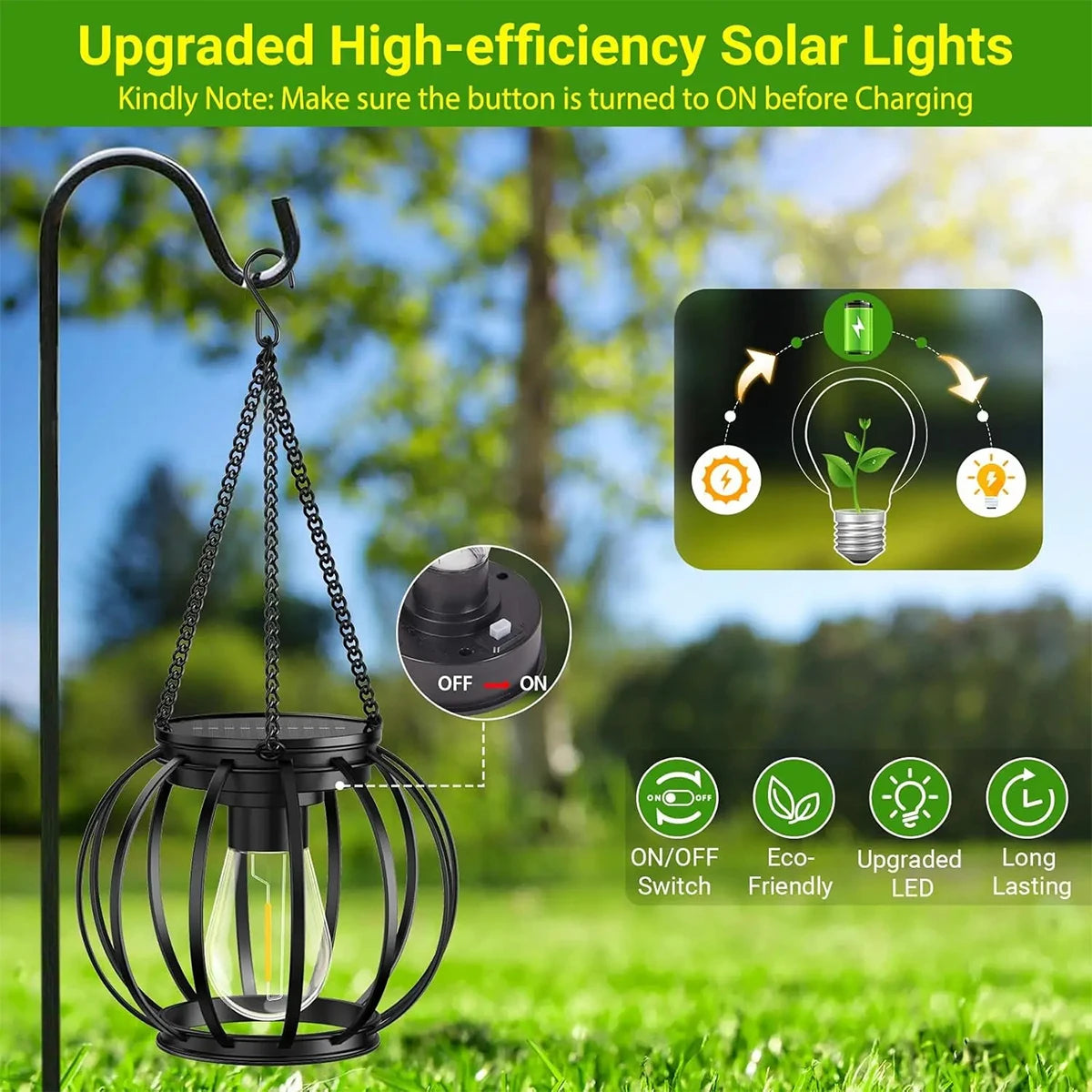 Solar Lantern Led Light Daylight Sensor Garden Lamps Lights Outdoor Waterproof 3000k Landscape With Durable Chain Decor