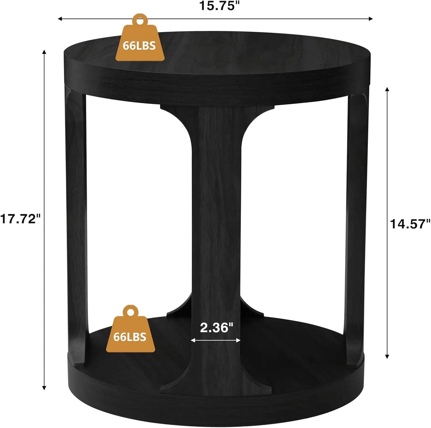End Table Set of 2, Round Side Table with 2-Tier Storage, Accent Sofa Table for Living Room (Black)