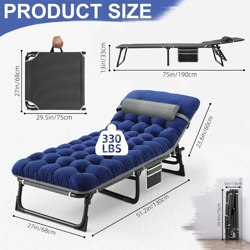 with Mattress, 4-Position Folding Camping Bed Hold up 330lbs, Portable Sleeping Cot for Camp, Beach, Patio