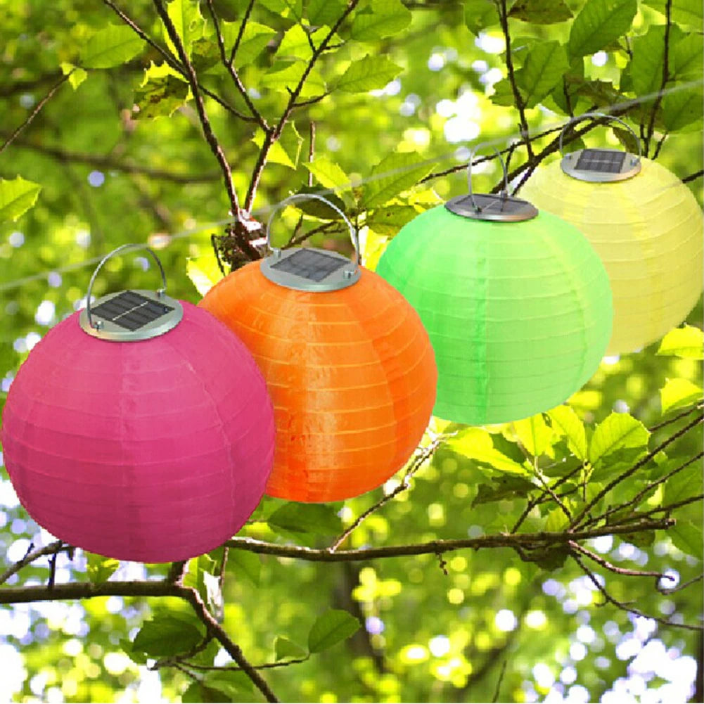 LED Solar Cloth Chinese Lantern Festival Hanging Lamp Waterproof Celebration Lantern 12inch Hanging Paper Lantern for Home Decor