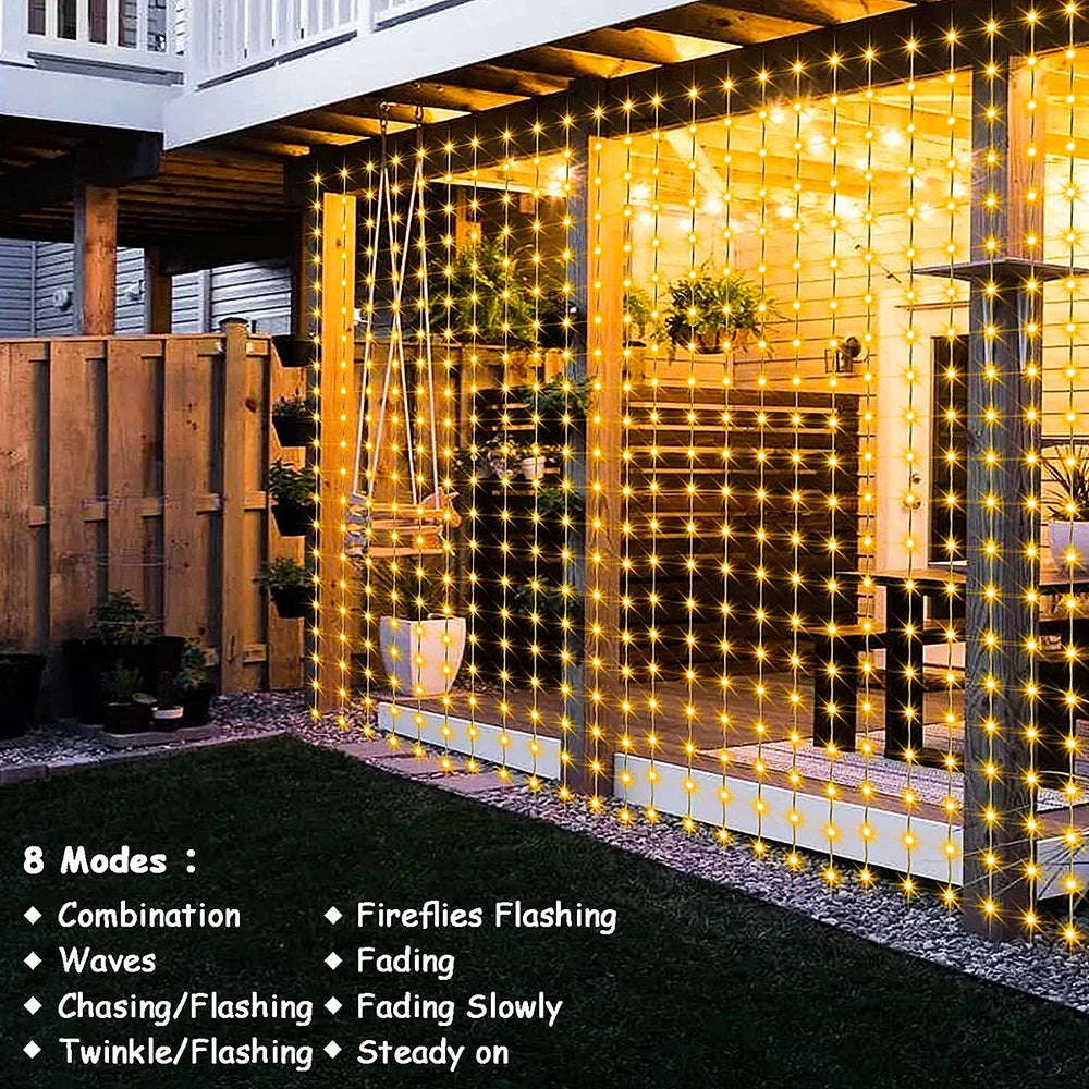 300Leds Solar Curtain Light Garden Decor Christmas Holiday Lighting