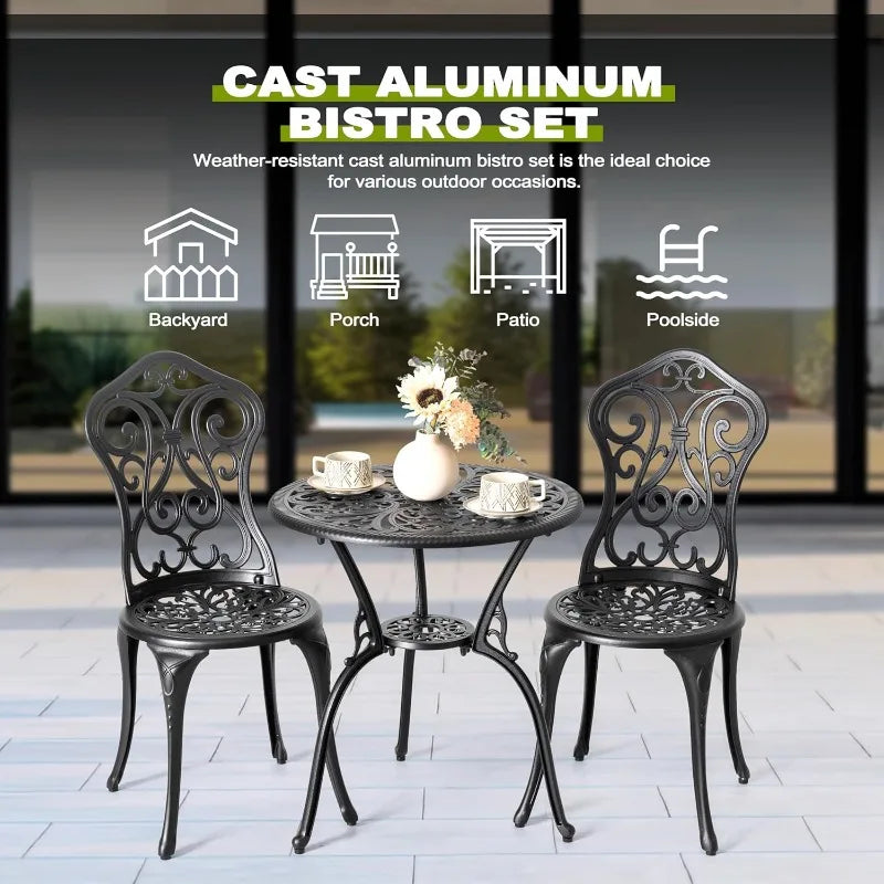 3 Pieces Patio Bistro Set, Outdoor Bistro Set with 2 Chairs, Round Table with Umbrella Hole, All-Weather Outdoor Pati