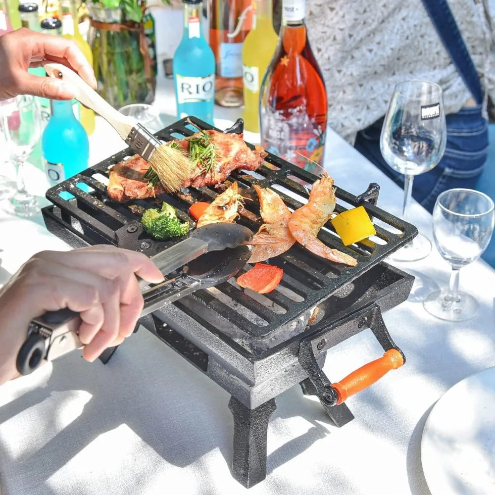 Small Cast Iron Charcoal Grill Stove w/ 12" x 6.8" Gridiron, Heavy Duty Tabletop BBQ Grill