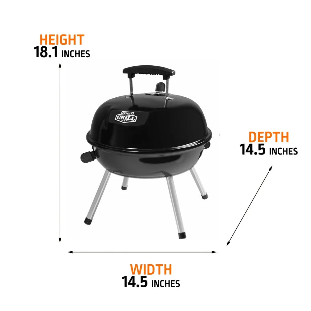 Portable Charcoal Grill 14.5 Inch Tabletop Grill Dome Design Adjustable Air Vents Ideal Camping Tailgating Picnics Easy Cleanup