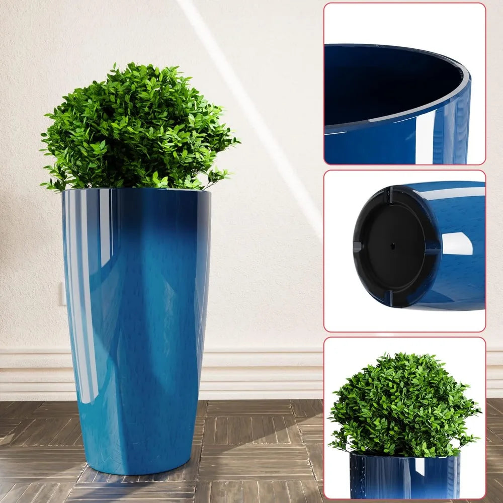 21 inch Tall Planters for Indoor & Outdoor Plants, 2 Pack Sturdy Plant Tree Pots for Front Porch Patio Deck Living Room Decor