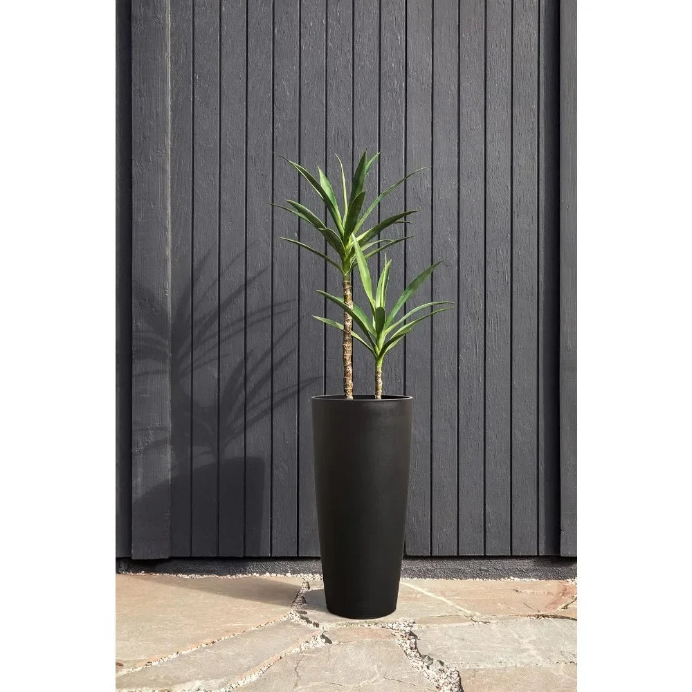 Made from Plastic & Concrete with Drainage Holes Planter - Round Tall Planter for Indoor or Outdoor Porch/Patio