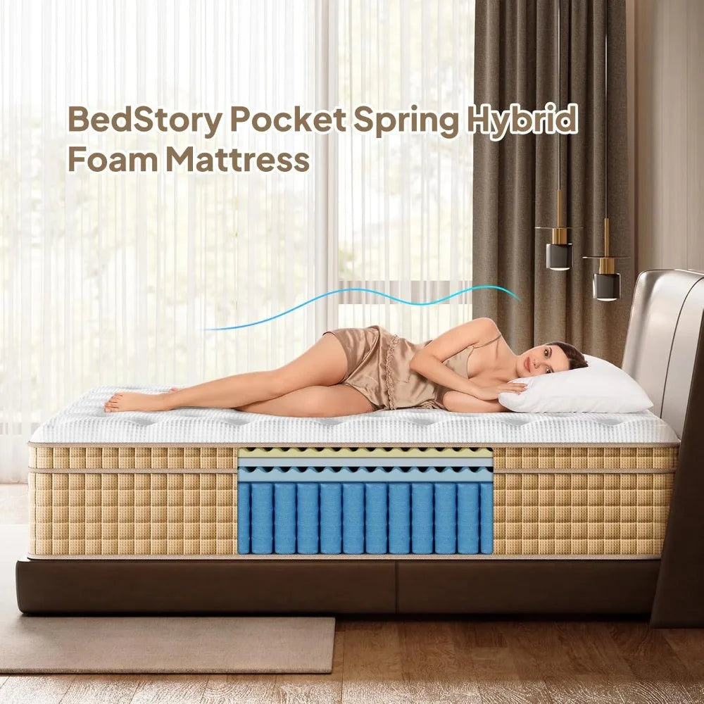 14 Inch Hybrid Mattress – Gel Memory Foam & Pocket Spring for Back Pain Relief, Fiberglass-Free, US Certified