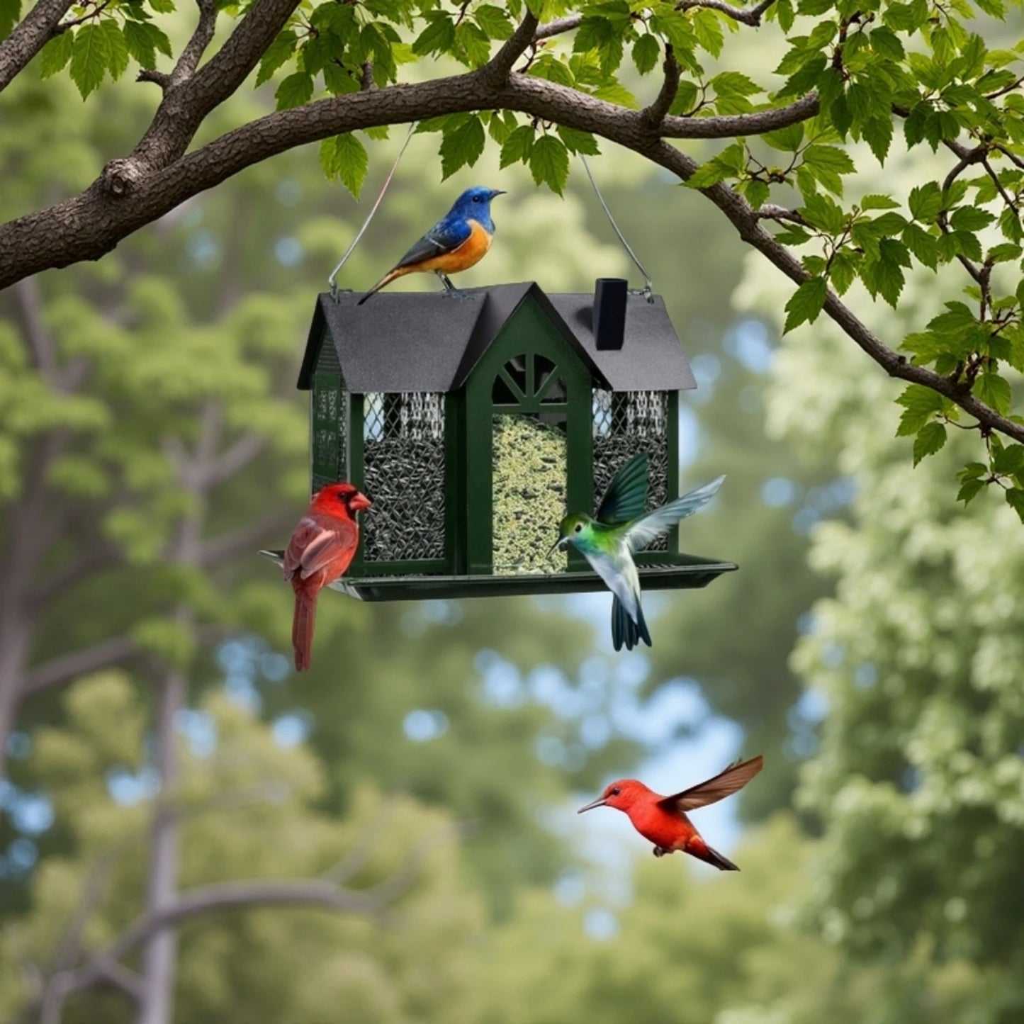 Suitable for Titles, Red Birds, Titles, Hummingbirds, Squirrel Protection and Weather-Resistant Metal Outdoor Garden Courtyard Decoration Bird Feeding Station, Gift for Use.