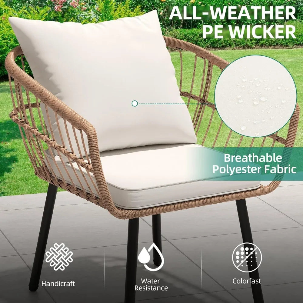 5-Piece Outdoor Wicker Furniture Set,All-Weather Patio Bistro Set with Footrest,