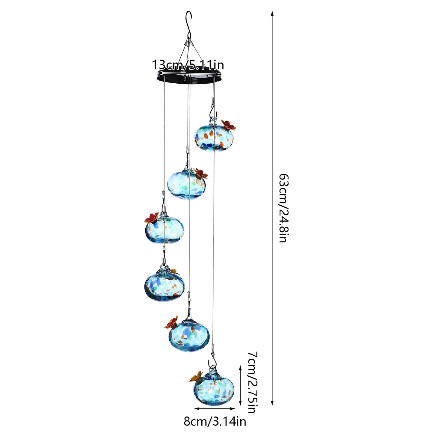 Hummingbird Feeders, Leak-proof, 6 Glass Balls, Decorative Hanging Bird Feeders for Outdoor, Blue