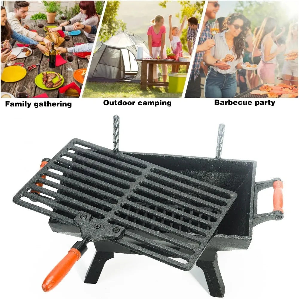 Small Cast Iron Charcoal Grill Stove w/ 12" x 6.8" Gridiron, Heavy Duty Tabletop BBQ Grill