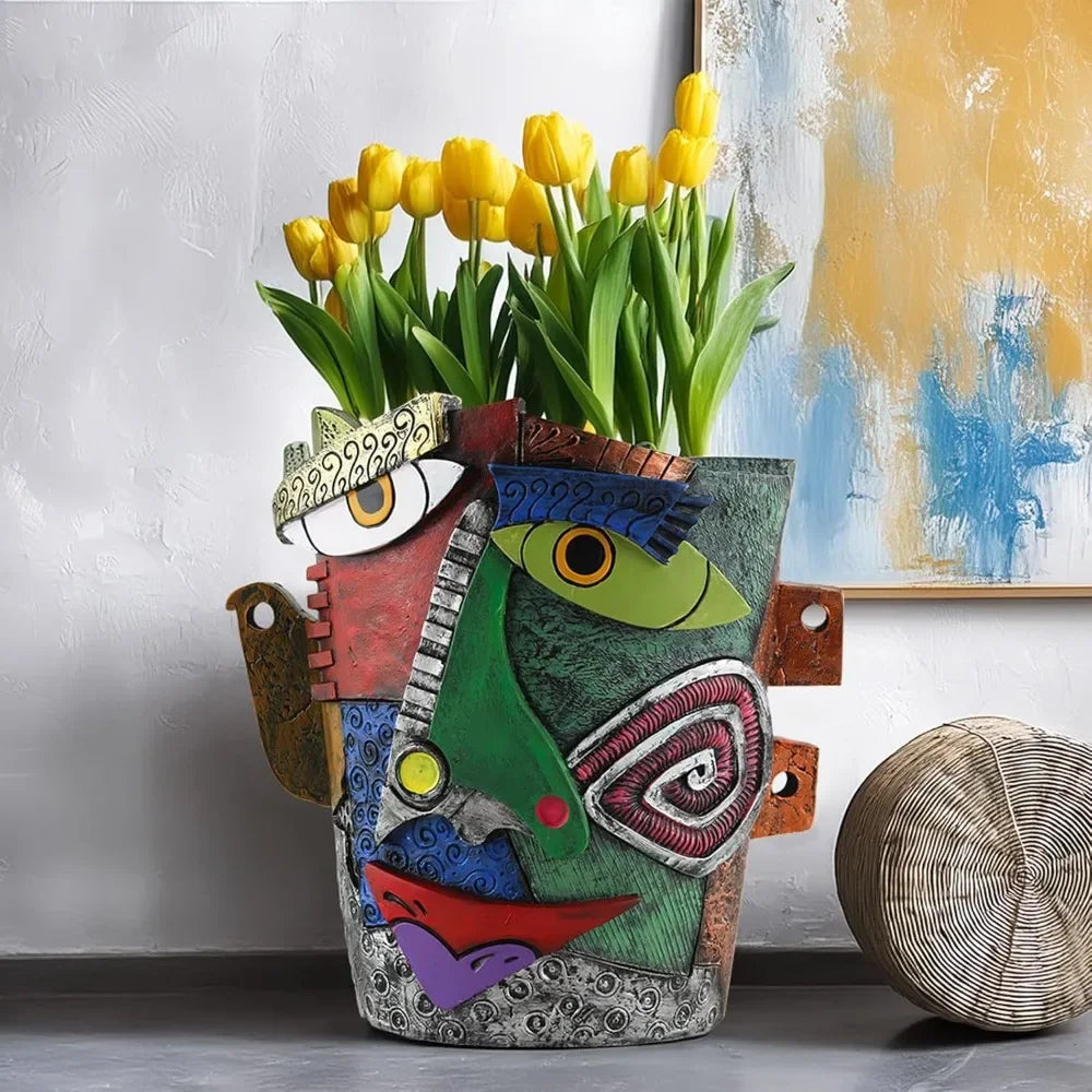 Picasso Brutalist Abstract Beauty Face Flower Pot Art Face Vase Head Planter Unique Indoor and Outdoor Potted Plant