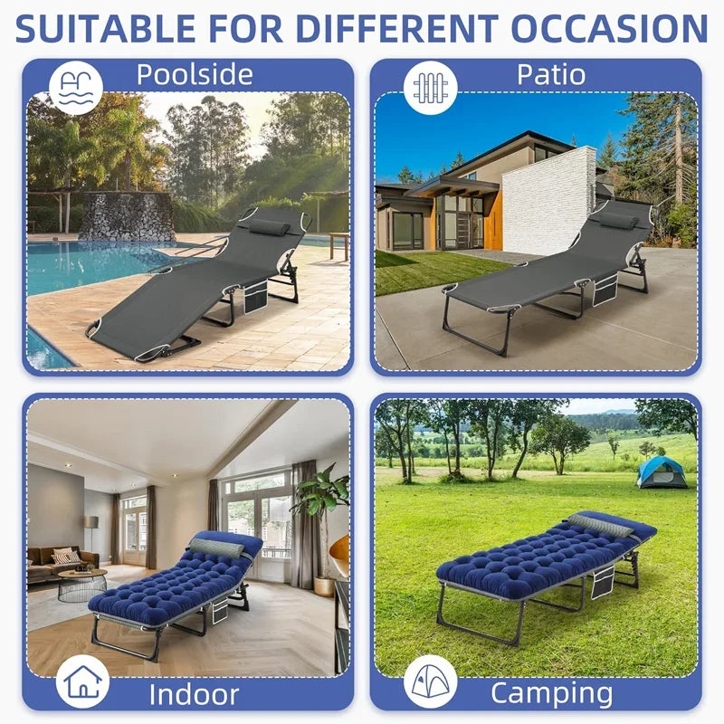 with Mattress, 4-Position Folding Camping Bed Hold up 330lbs, Portable Sleeping Cot for Camp, Beach, Patio