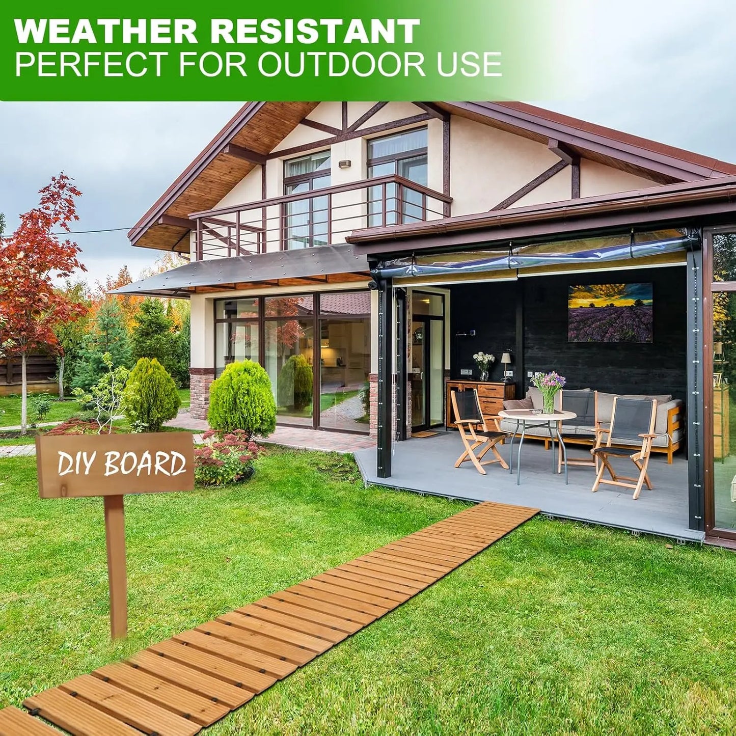 10FT Wooden Garden Pathway, Weather-Resistant Non-Slip Hardwood Walkway