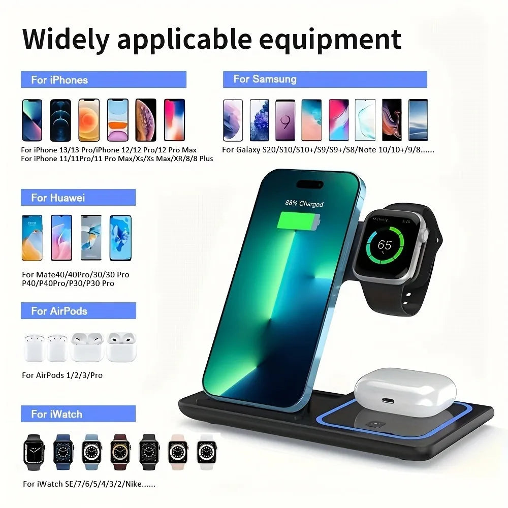 30W LED Fast 3 in 1 Foldable Charging Station For iPhone 15 14 13 12 11 Apple Watch 9 8 7 6 5 AirpodsX455