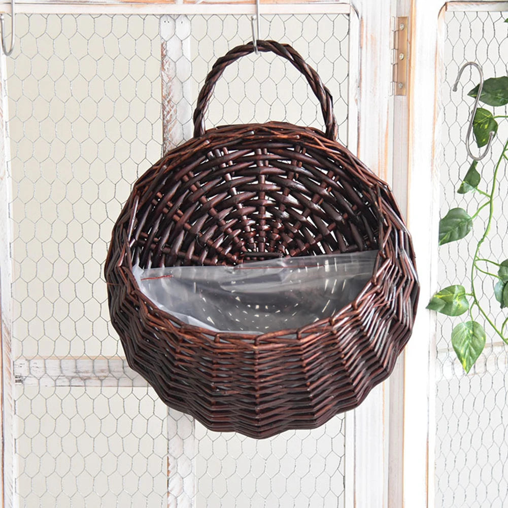 Wall Mounted Handmade Wicker Flower Pot Hanging Woven Rattan Vase Dried Flower Plant Basket Storage Container for Garden Balcony