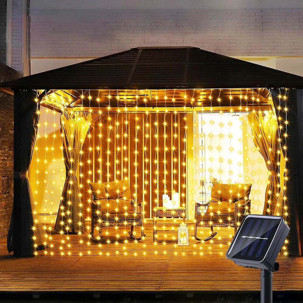 300Leds Solar Curtain Light Garden Decor Christmas Holiday Lighting