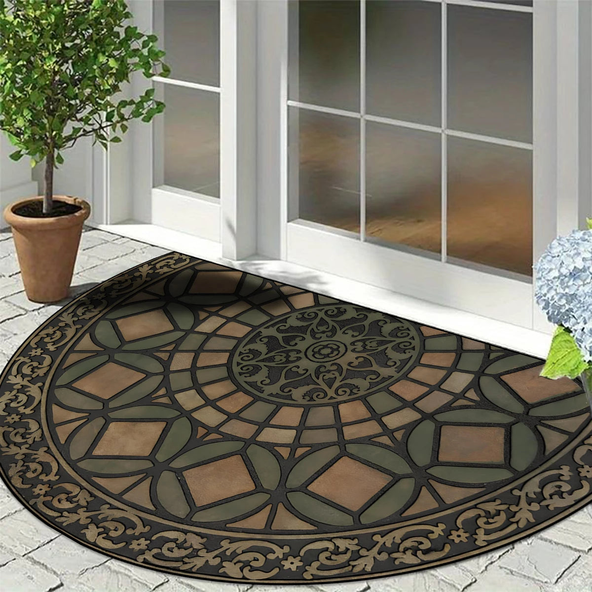 Entrance Carpet Dirt-resistant Wear-resistant Door Rug Semicircular Imitation Marble Texture