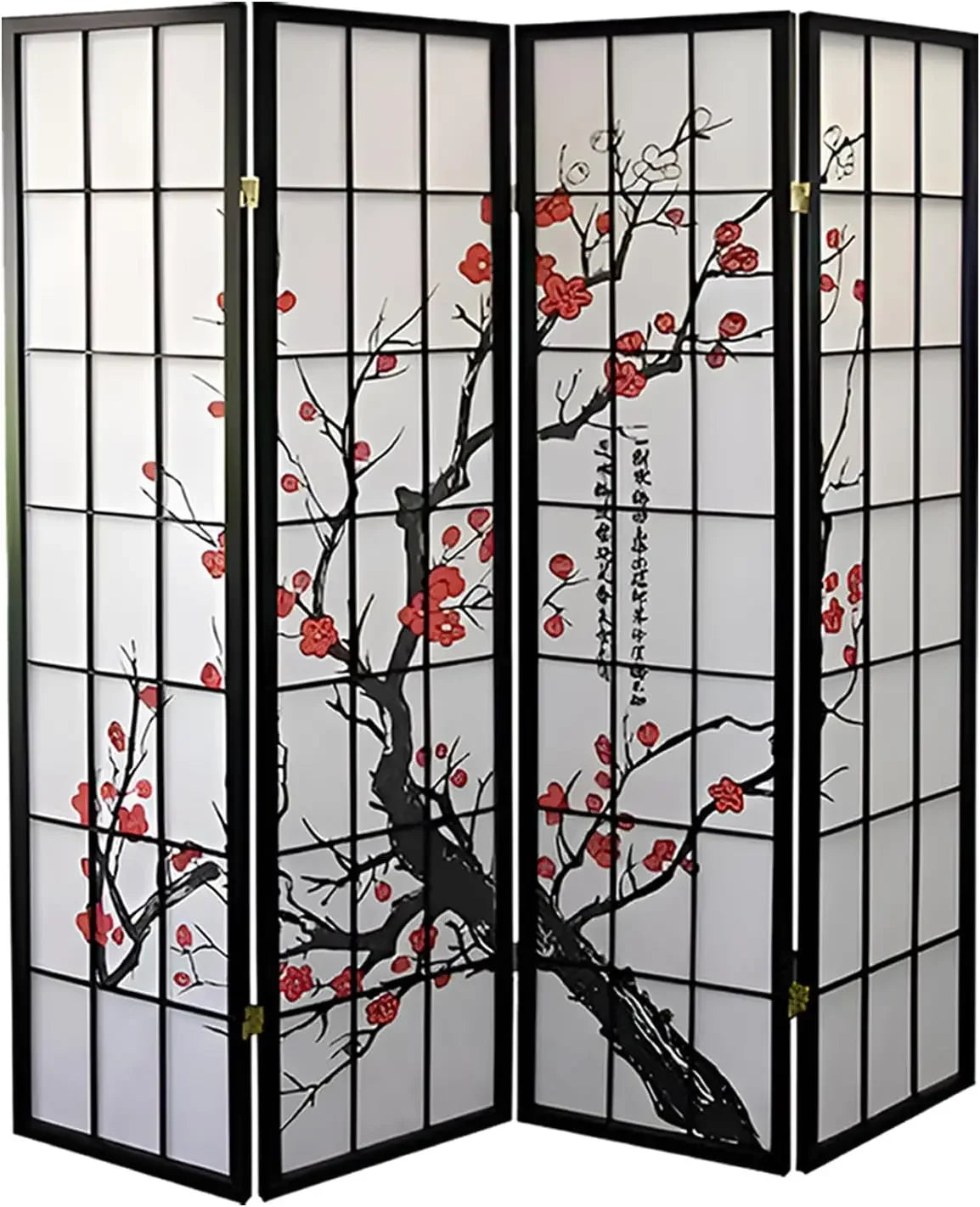 Blossom Screen - Portable, Foldable Shoji Style Room Divider - Plum Blossom, Freestanding Room Privacy Dressing Screen