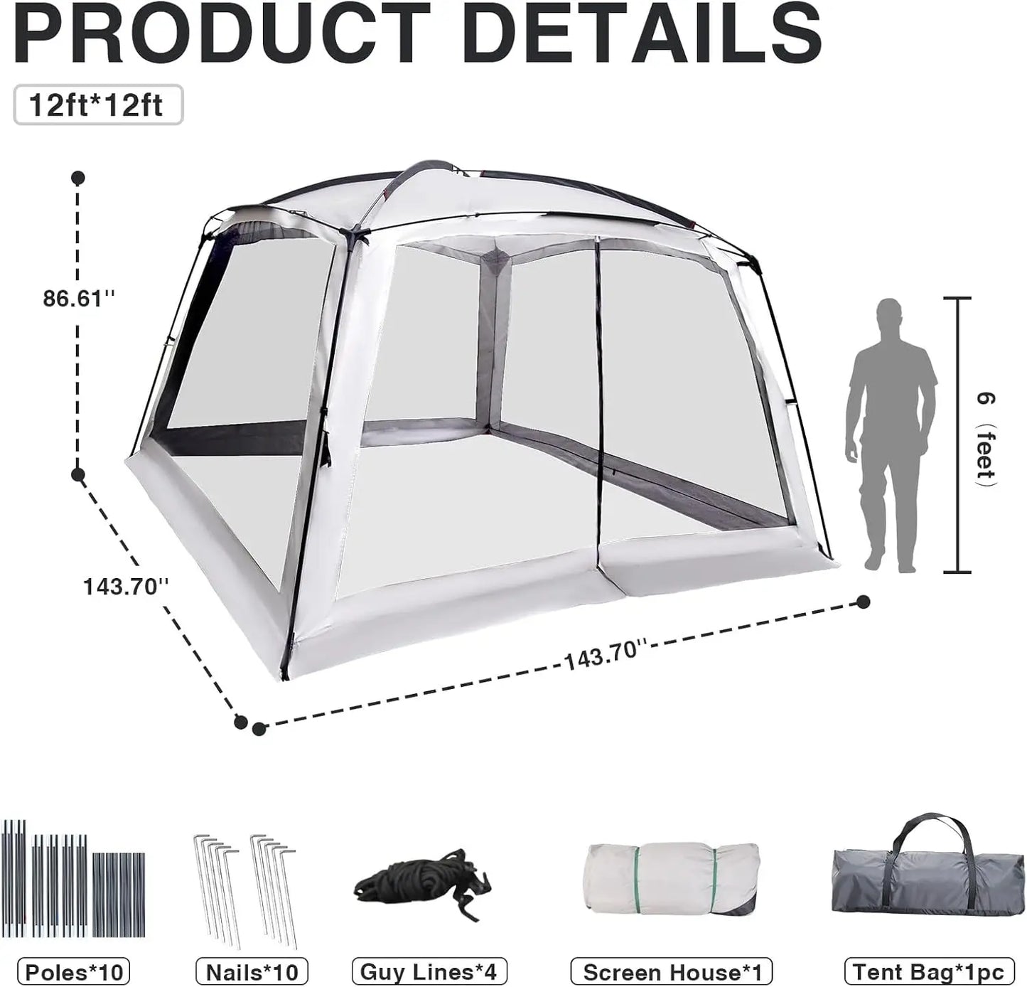 Screen Tent for Camping Canopy Easy Set Up Camper Porch Screened Gazebo 8-10 Person