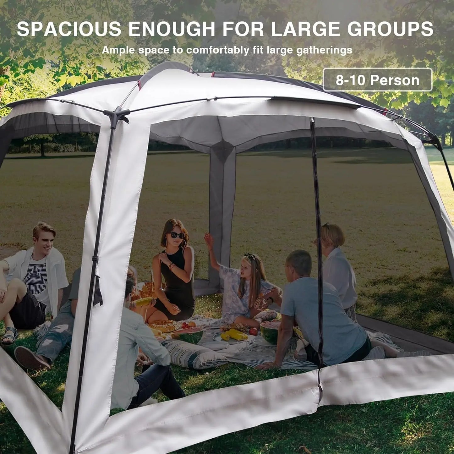 Screen Tent for Camping Canopy Easy Set Up Camper Porch Screened Gazebo 8-10 Person