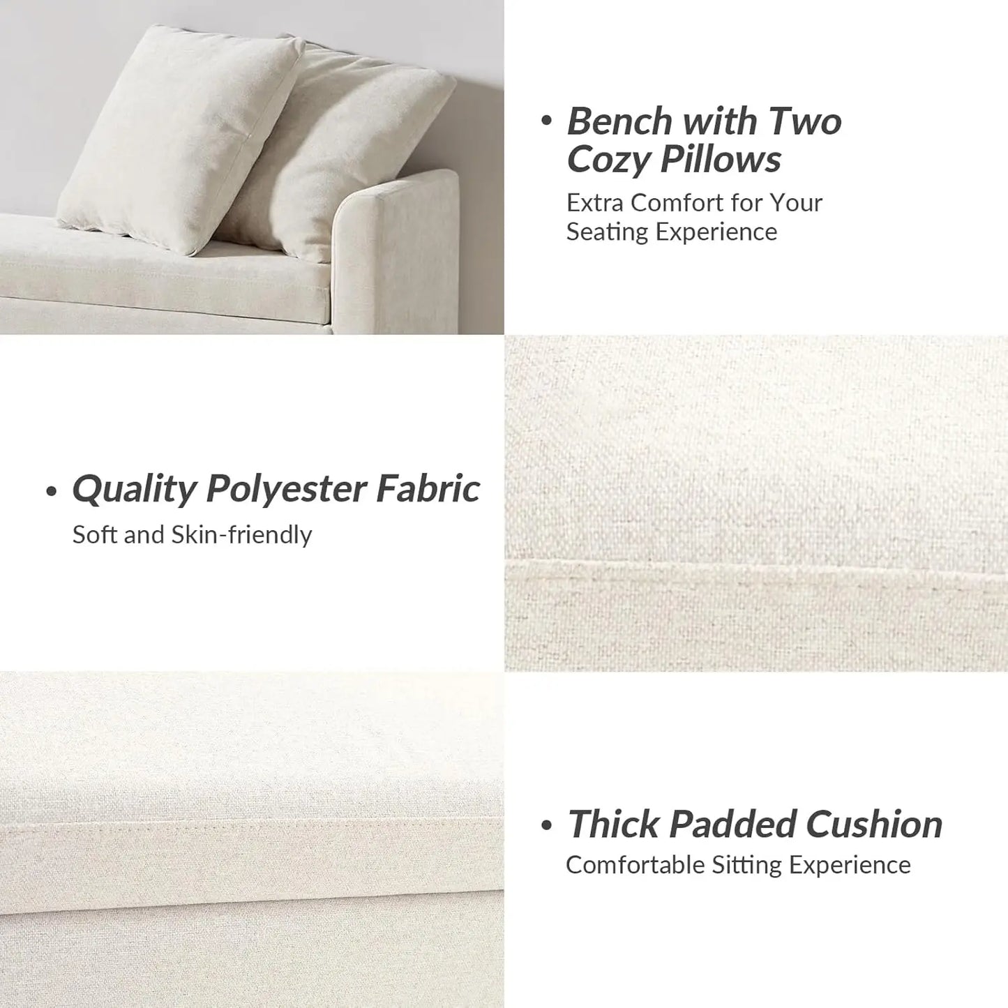 HOME Modern Storage Bench with Throw Pillows, 59.4" Extra Long Bedroom Ottoman Bench for End of Bed, Comfy Upholstered Footstool