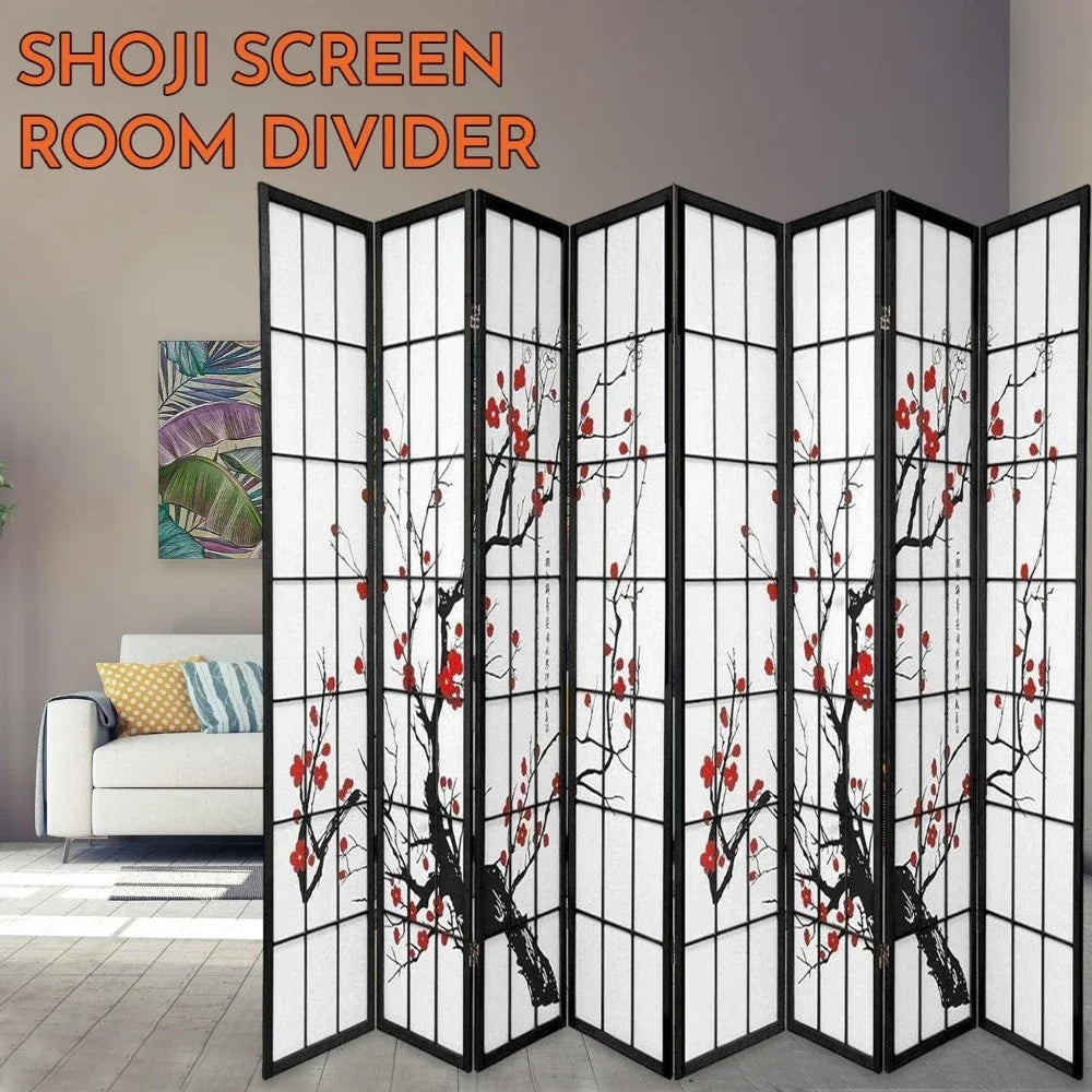 Blossom Screen - Portable, Foldable Shoji Style Room Divider - Plum Blossom, Freestanding Room Privacy Dressing Screen