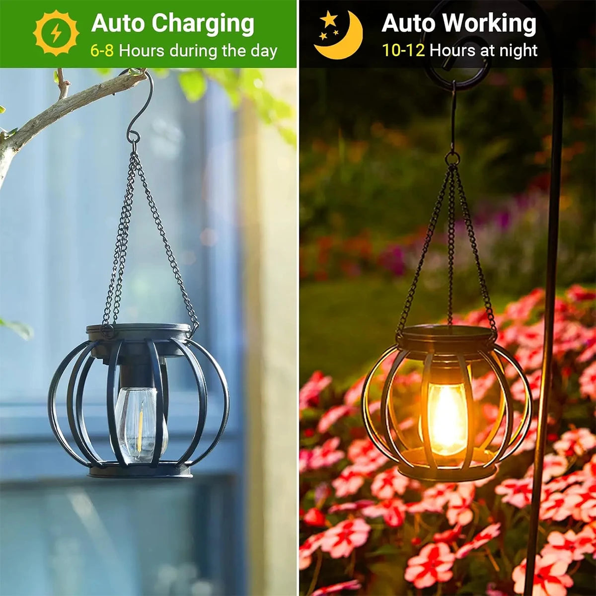 Solar Lantern Led Light Daylight Sensor Garden Lamps Lights Outdoor Waterproof 3000k Landscape With Durable Chain Decor