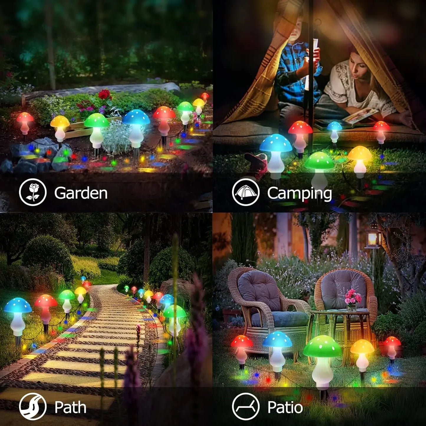 8pcs/set Outdoor Mushroom Solar Garden Lights 50 LED 8 Modes Waterproof Fairy String Light for Yard Patio Outside Decor