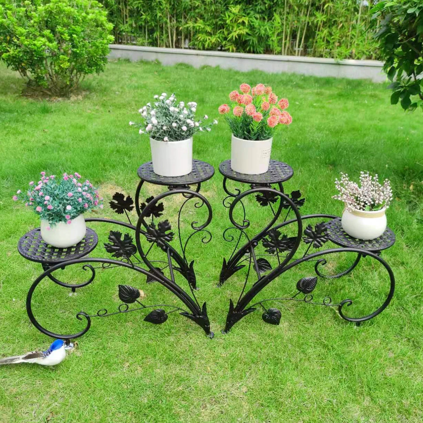 1 Pair of Tall Metal Plant Stands, Elegant Iron Flower Pot Holder Rack for Garden, Patio, Balcony, Living Room Art Display Shelf
