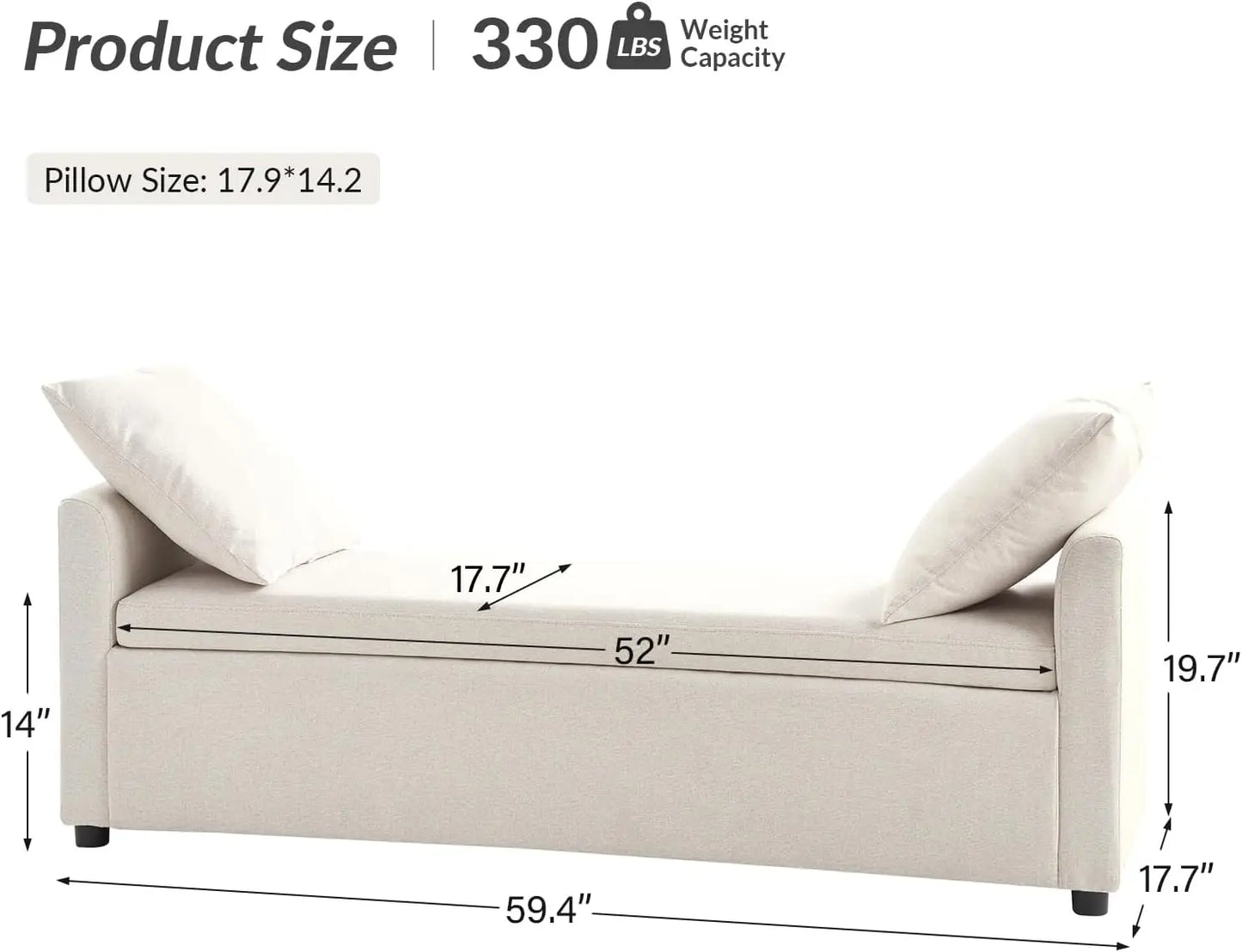 HOME Modern Storage Bench with Throw Pillows, 59.4" Extra Long Bedroom Ottoman Bench for End of Bed, Comfy Upholstered Footstool