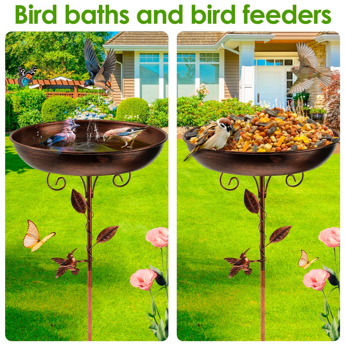 Standing Bird Bath Bowl Height Adjustable Garden Birdbath Birds Feeding for Outdoor Lawn Decoration