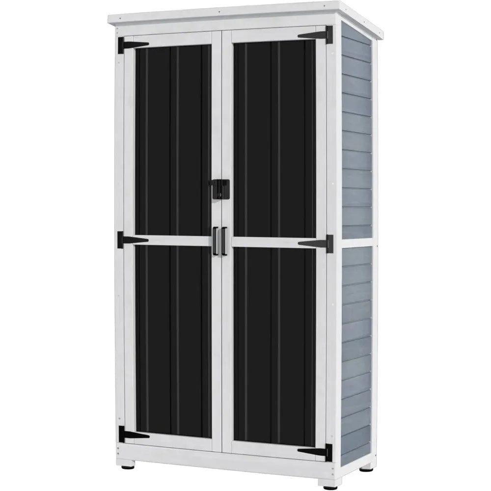 Outdoor Storage Cabinet Wood & Metal Garden Shed With Waterproof Roof and Sturdy Lockable Doors 66"