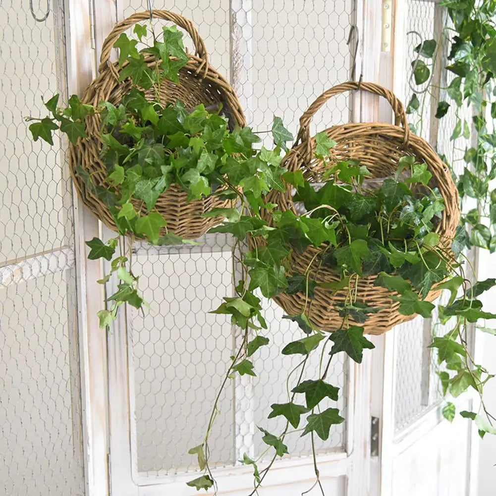 Wall Mounted Handmade Wicker Flower Pot Hanging Woven Rattan Vase Dried Flower Plant Basket Storage Container for Garden Balcony