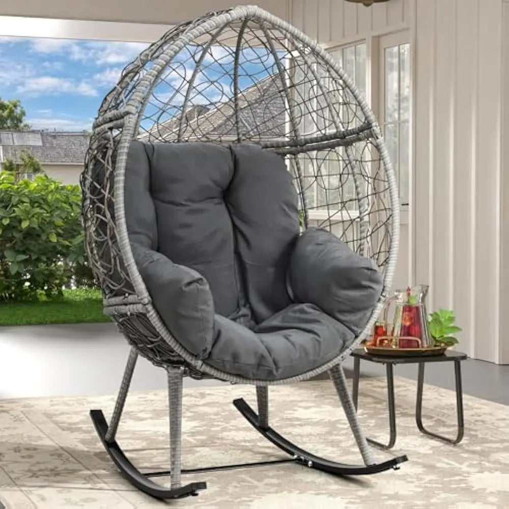 Wicker Rocking Egg Chair, Rattan Indoor/Outdoor Lounger for Patio, Backyard,, Garden