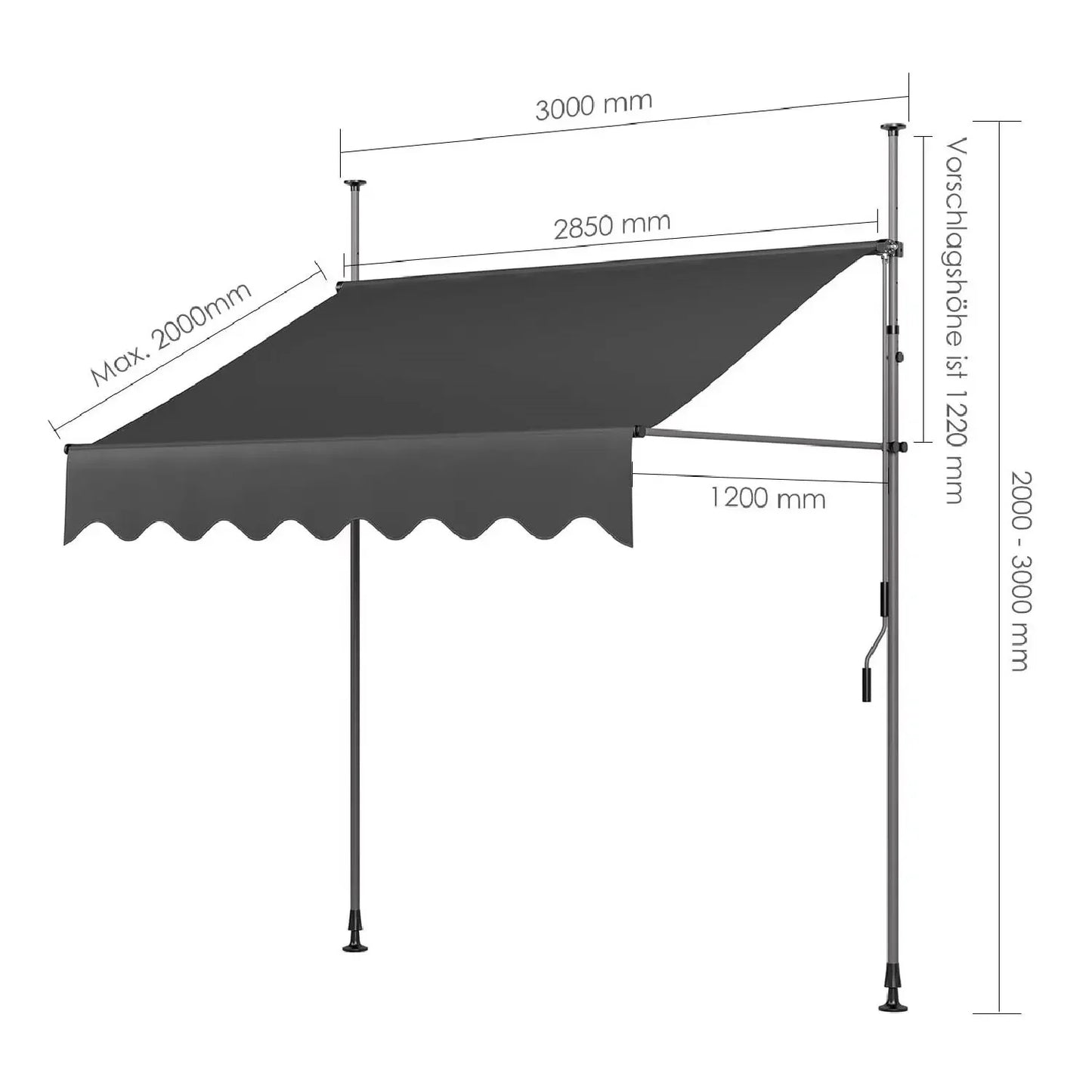 Awning Balcony Patio Retractable Awning UV50+ Sun Shade Awning Sun Protection with Hand Crank Without Drilling