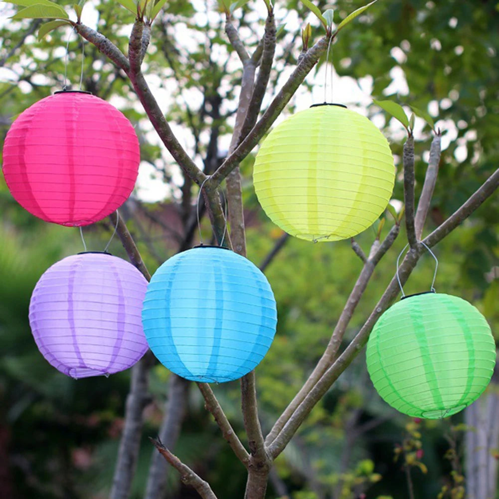 LED Solar Cloth Chinese Lantern Festival Hanging Lamp Waterproof Celebration Lantern 12inch Hanging Paper Lantern for Home Decor