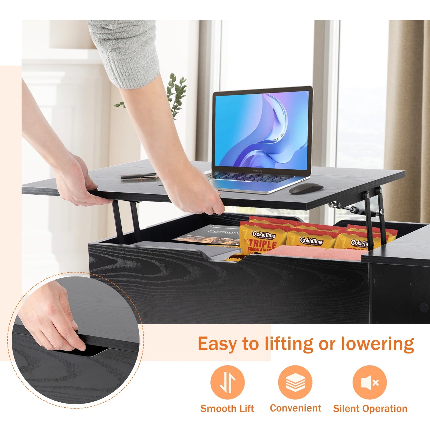 JHK Lift Top Coffee Tables For Living Room 39.37"x19.7" Desk Tea Wood Adjustable Storage Shelf Easy Lift