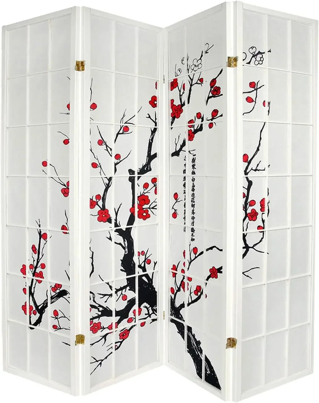 Blossom Screen - Portable, Foldable Shoji Style Room Divider - Plum Blossom, Freestanding Room Privacy Dressing Screen