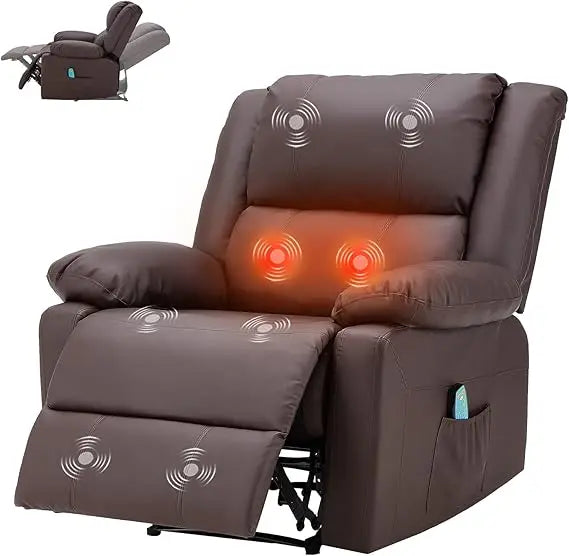Recliner Chair with Massage&Heat Function, Recliner for Adult Faux Leather Single Sofa Chair for Living Room Home Theater Seatin