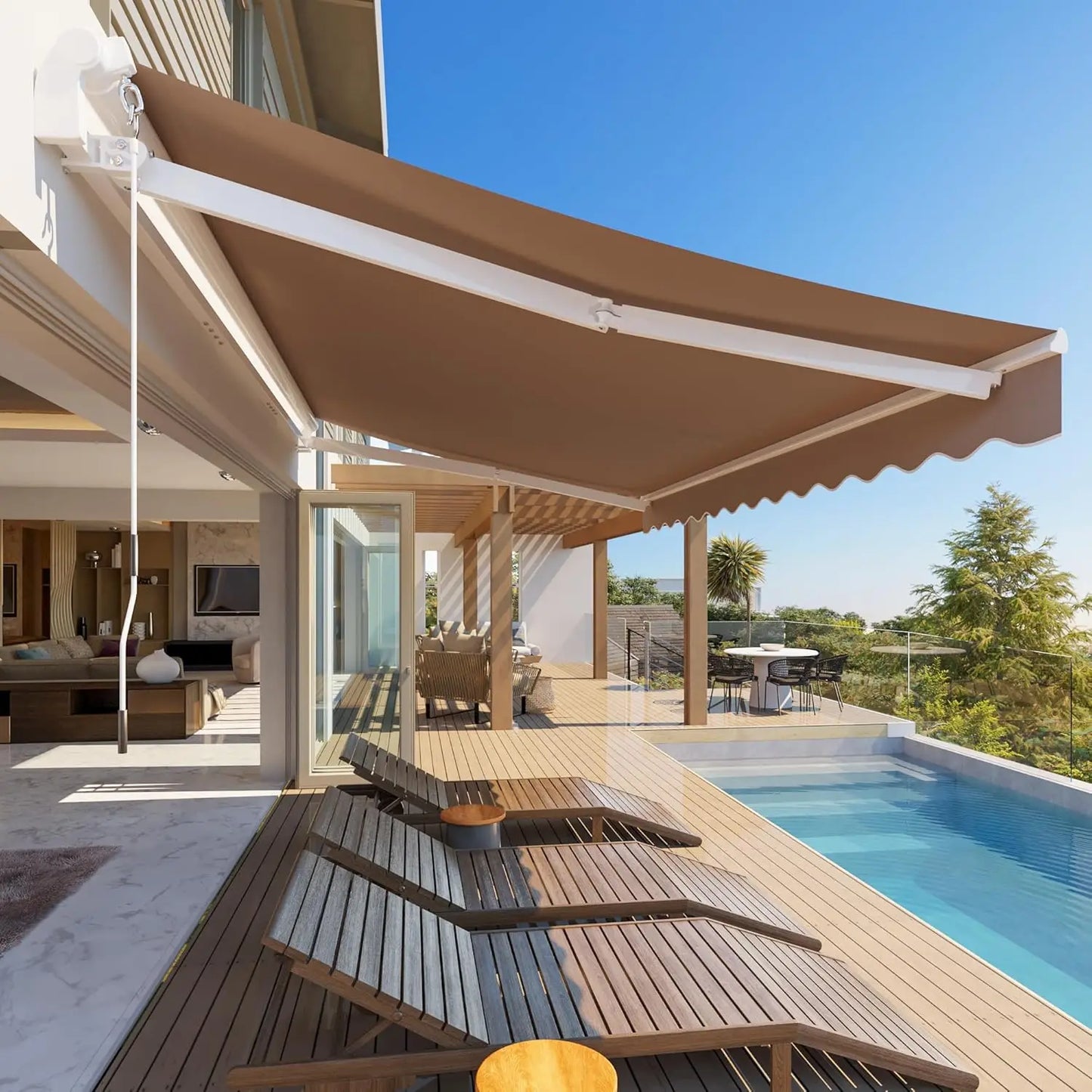 Retractable Awning Sun Shade Shelter Cover, Outdoor Patio Awnings for Shop, Restaurant, Cafe, Courtyard, Balcony