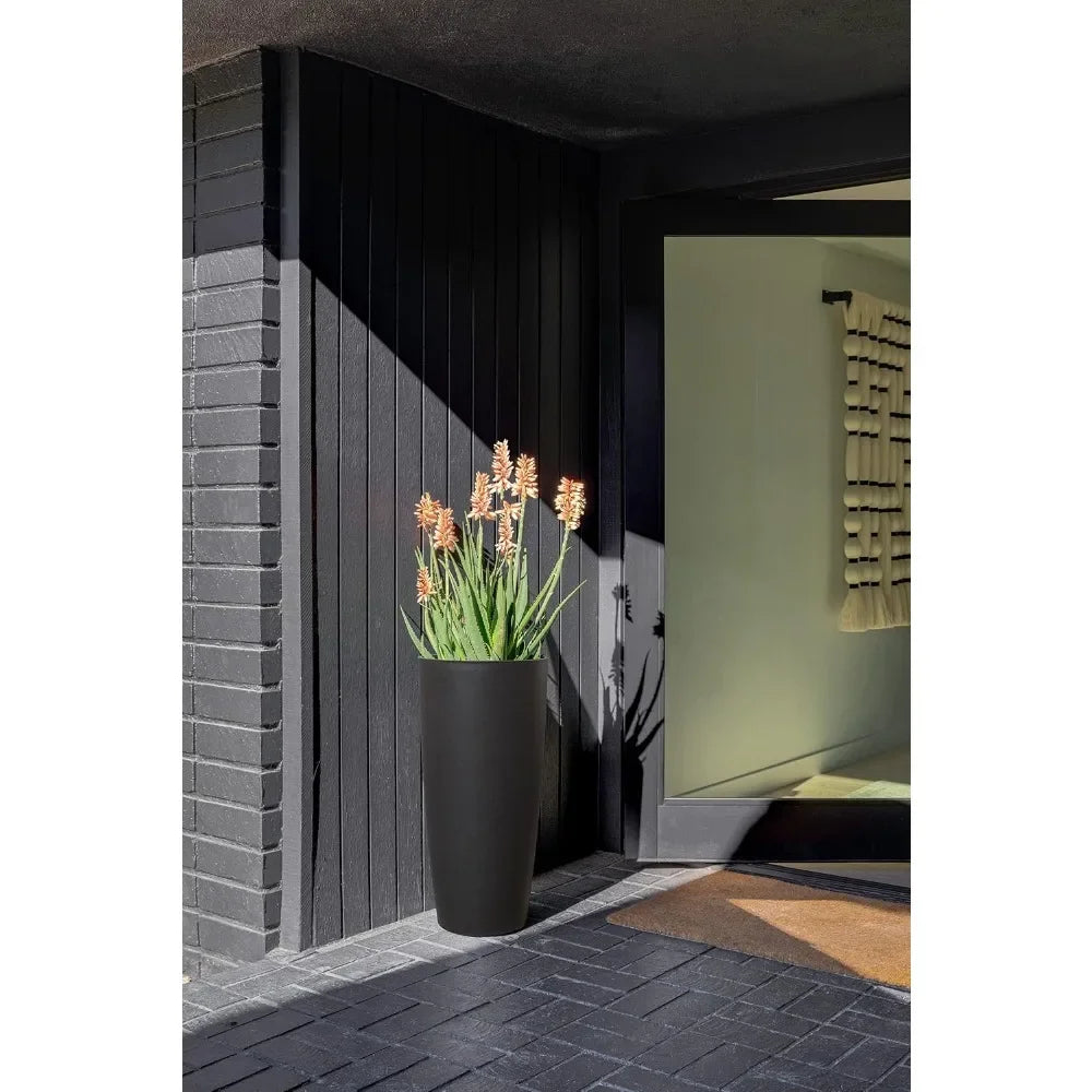 Made from Plastic & Concrete with Drainage Holes Planter - Round Tall Planter for Indoor or Outdoor Porch/Patio