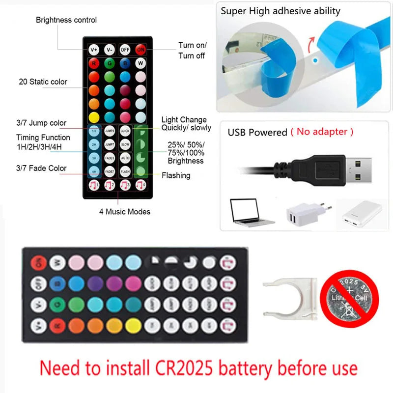 3.28FT-98FT Led Strip Lights Infrared 44 Key Controller