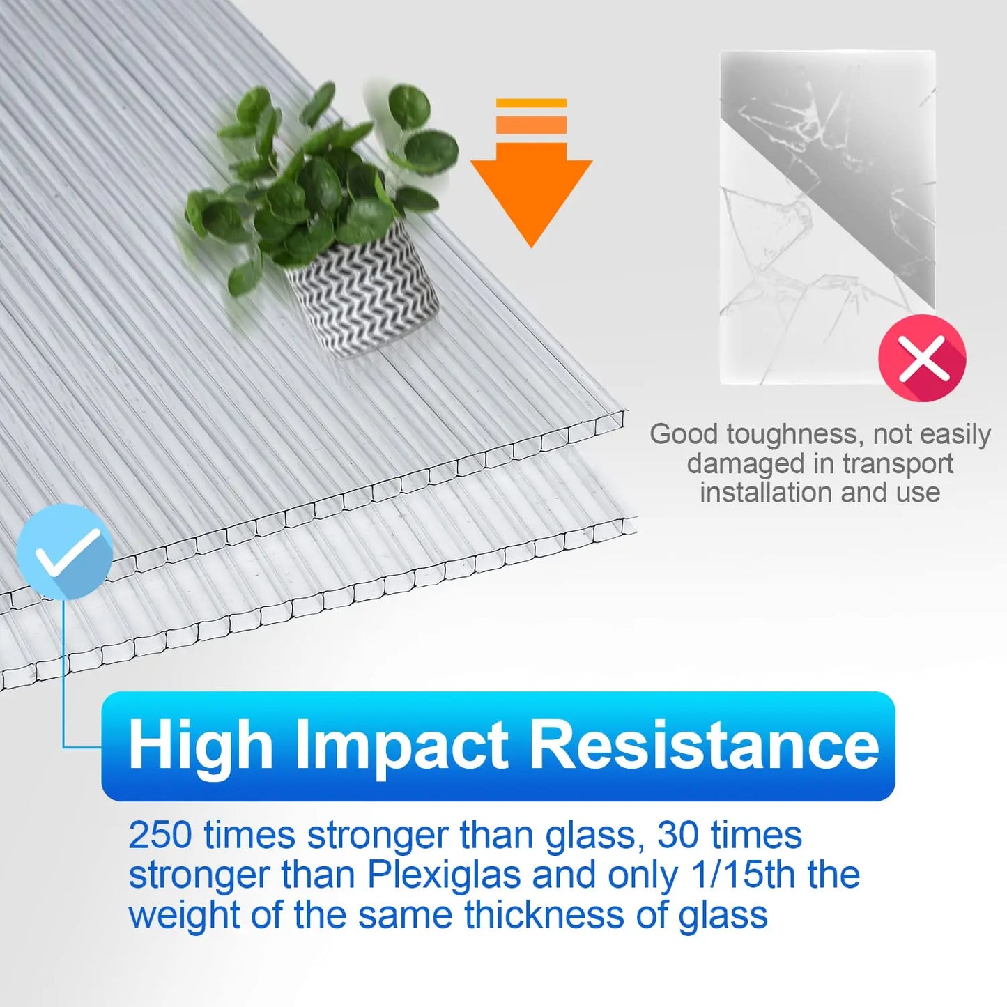 4mm 5 Pcs Polycarbonate Greenhouse Panels(4' X 2' X 0.16'') Thickness Twin Wall Polycarbonate Sheets Clear UV and Waterproof
