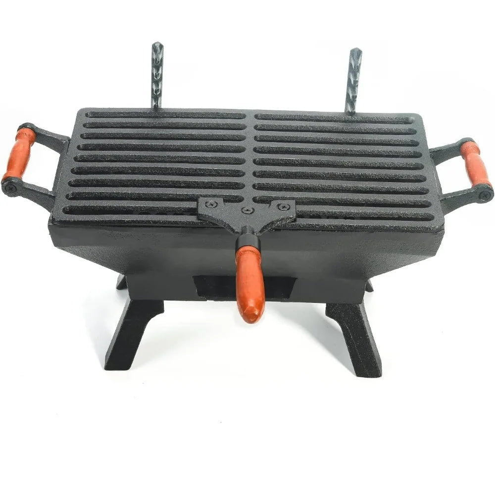 Small Cast Iron Charcoal Grill Stove w/ 12" x 6.8" Gridiron, Heavy Duty Tabletop BBQ Grill