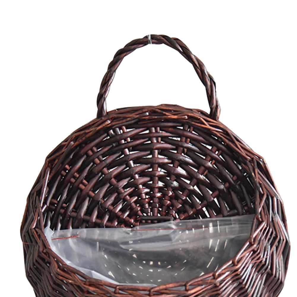 Wall Mounted Handmade Wicker Flower Pot Hanging Woven Rattan Vase Dried Flower Plant Basket Storage Container for Garden Balcony